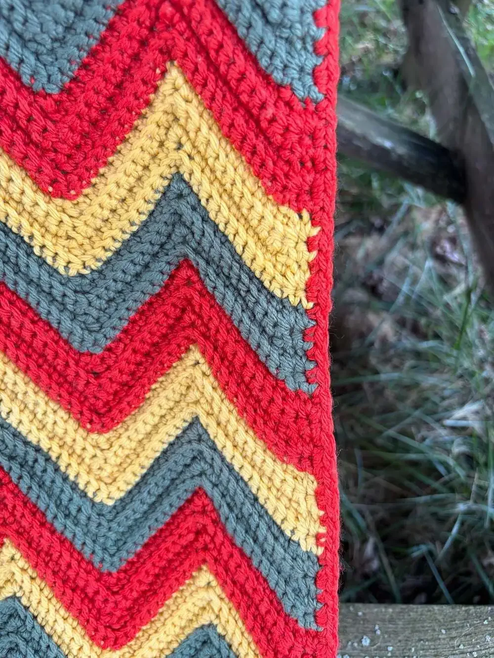 Vintage Crochet Chevron Afghan Blanket Red Yellow Green